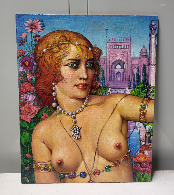 A Nude Girl Wearing Jewels in a Moorish Garden by Frans van Ermengem