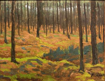 Boslandschap by Maurits van der Valk