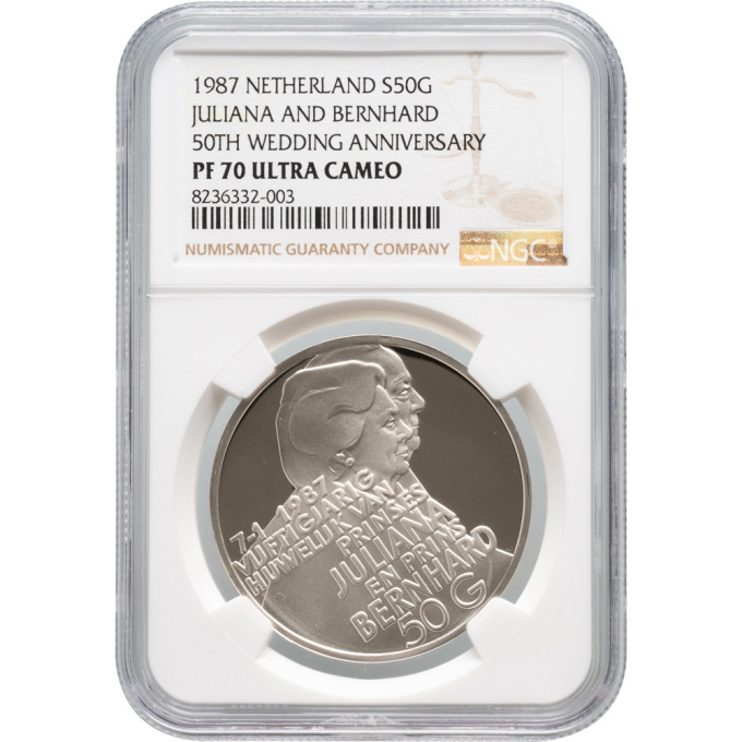 50 gulden 1987 Beatrix NGC PF 70 ULTRA CAMEO TRIAL STRIKE by Onbekende Kunstenaar