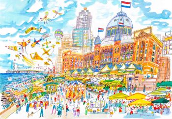 Scheveningen boulevard met carrousel, Den Haag by Guus van Eck