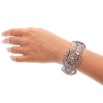 Architectural Fifties Bracelet Ablaze with Diamonds in a Bold Sculptural Design by Artista Sconosciuto