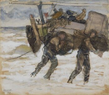 Het vertrek van de bomschuit by Jan Toorop