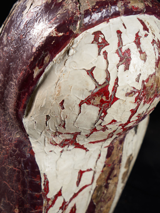 19 th C Butcher's Exterior Shop Sign of a wooden Steer Head covered with polychromed weathered lead by Unbekannter Künstler