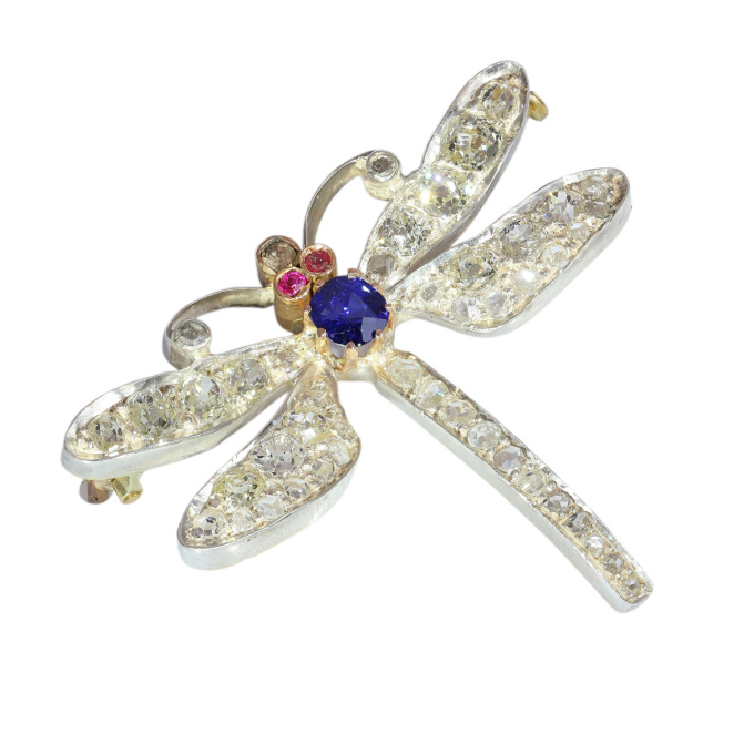 Late Victorian Dragonfly Brooch, Diamond Set Wings and Sapphire Body, circa 1900 by Artista Sconosciuto