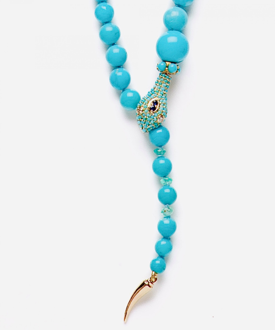Emerald & Turquoise Serpent Necklace by Its My Gemme