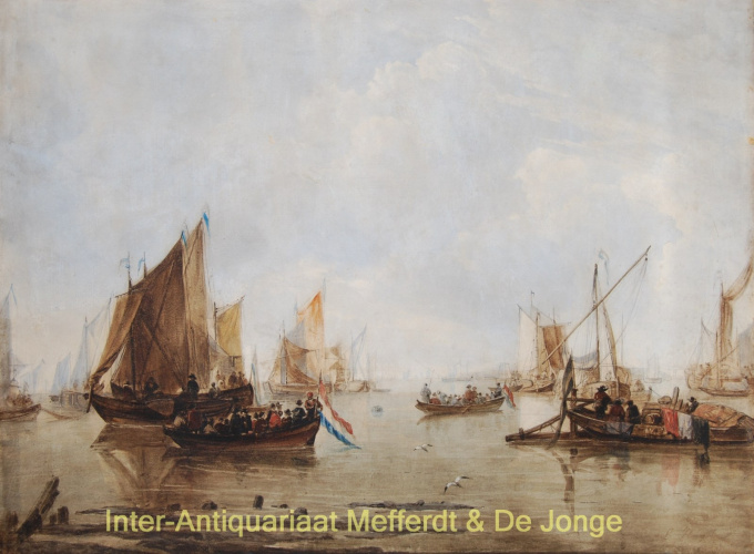 Calm estuary with Dutch ships by Luis Haghe