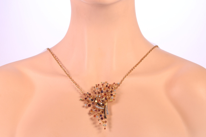 Vintage Sixties festive gemstone fireworks brooch pendant by Wolfers by Artiste Inconnu