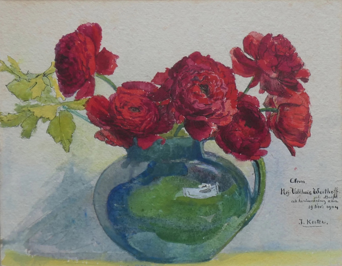 Bloemstilleven met rode rozen by Jo Koster