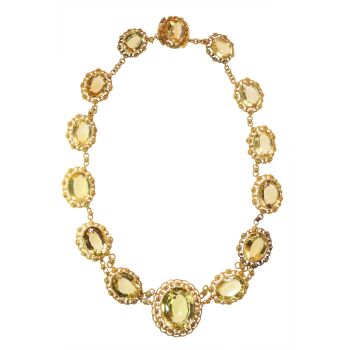 Historic 1820 Citrine and Gold Necklace, Filigree and Granulation, Very Fine Condition by Onbekende Kunstenaar