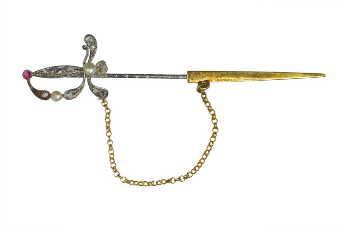 Antique diamond pin in the shape of a sword or dagger by Unknown artist