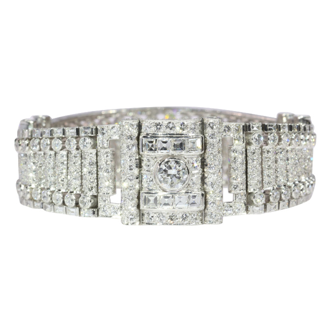 Vintage Art Deco platinum diamond wrist band bracelet with over 20 crts total diamond weight by Artiste Inconnu