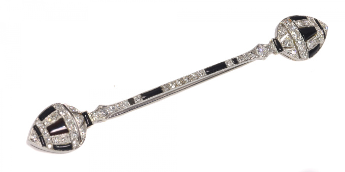Vintage Arft Deco 10cm long bar brooch strong design with diamonds and onyx by Artista Sconosciuto