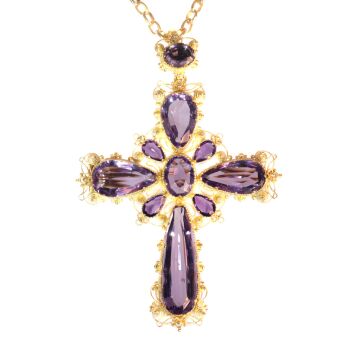 Antique gold Victorian filigree cross ten beautiful amethysts brooch/pendant by Unbekannter Künstler