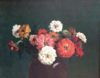 Zinnia's in vaas by Walter Vaes