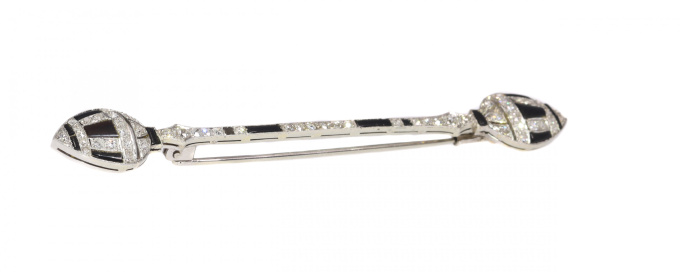 Vintage Arft Deco 10cm long bar brooch strong design with diamonds and onyx by Artista Sconosciuto