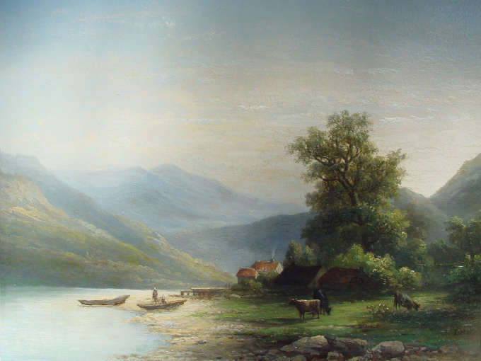 Mountain landscape with Lake by Corstiaan Hendrikus de Swart