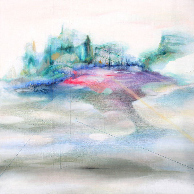 #511 80 x 80 cm | gemengde techniek op linnen by Charlot Terhaar sive Droste