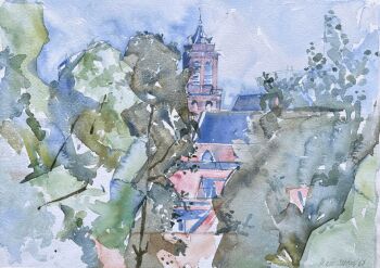 Zicht op Sint-Bartholomeüskerk (Schoonhoven) by Renée Stotijn