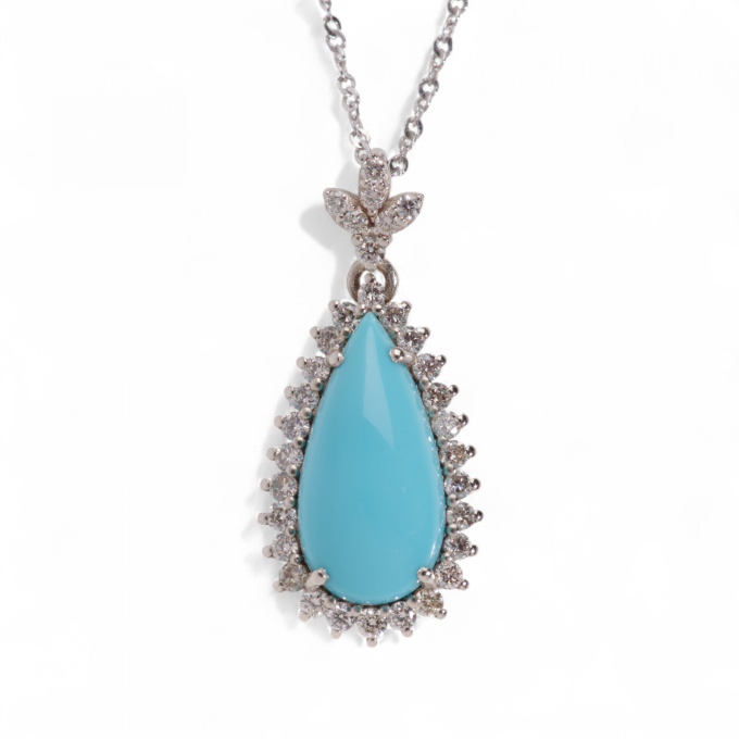 Turquoise & Diamonds Pear White Gold Pendant by Its My Gemme
