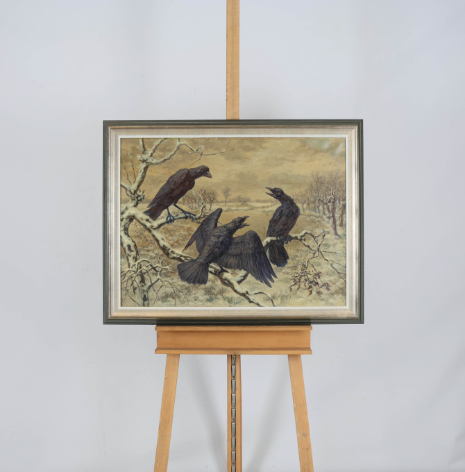 Crows in a tree by Huibert Antonie Ravenswaaij