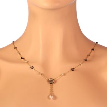 Antique 19th Century large diamond and large natural pearl necklace by Artiste Inconnu