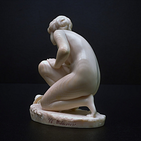 Art deco ivory sculpture Nude girl with shell by C.H Middegaels