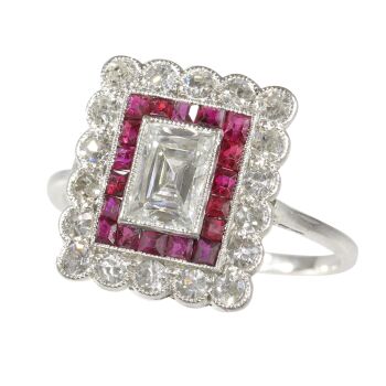 Vintage 1930's Art Deco diamond and ruby engagement ring by Unknown artist