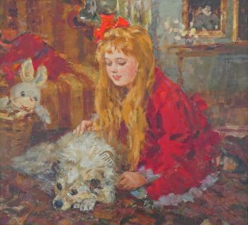 Girl with dog by Gennady Bernadsky