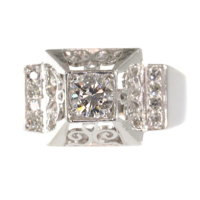Unusual platinum diamond engagement ring from the fifties by Artista Sconosciuto