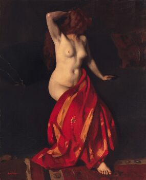 Zittend naakt met rood doek by Willem Witsen