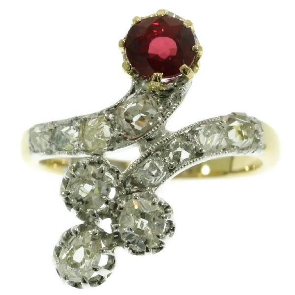 Late Victorian crossover ring with diamonds and ruby by Artista Desconhecido