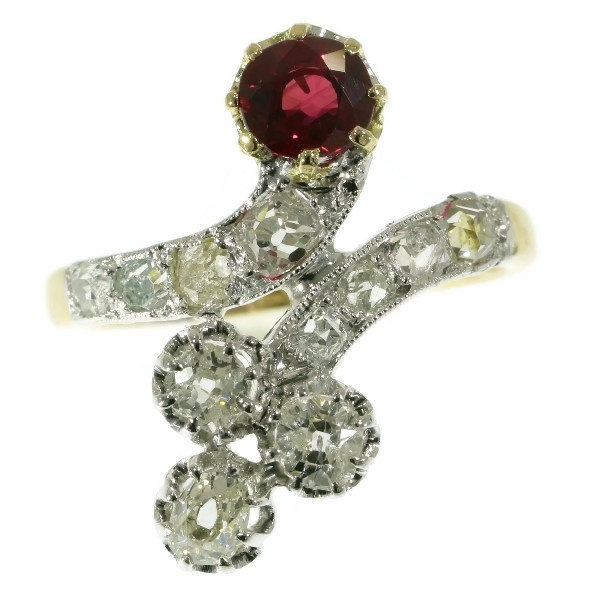 Late Victorian crossover ring with diamonds and ruby by Artista Desconhecido