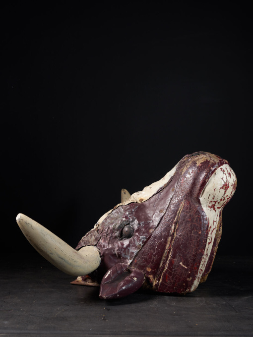 19 th C Butcher's Exterior Shop Sign of a wooden Steer Head covered with polychromed weathered lead by Unbekannter Künstler