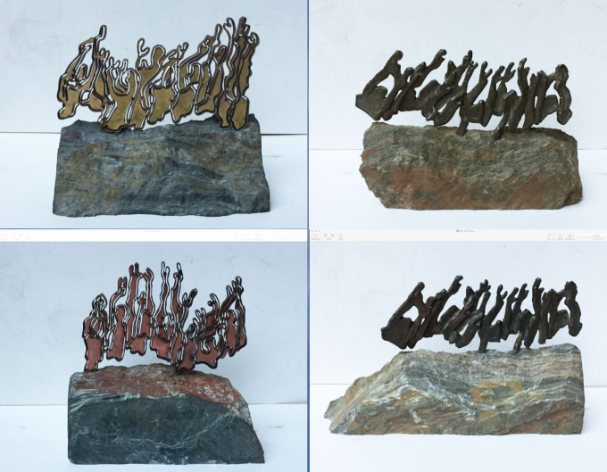 Waves 15 cm brass/ copp/ bronze by Linda Verkaaik