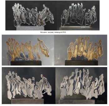 The Wave 15/20/30 cm - acrylic/ brass/RVS by Linda Verkaaik