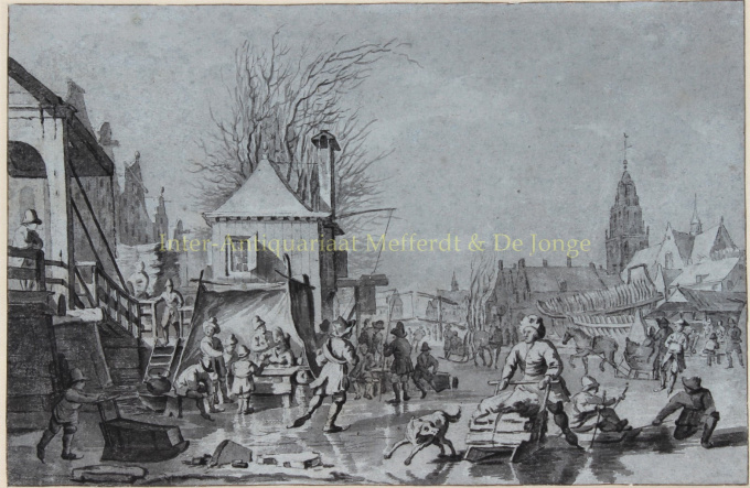 Dutch ice skating/winter scene by Hendrik Meijer