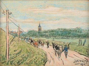 Farmers with cattle on their way to Domburg by Jan Toorop
