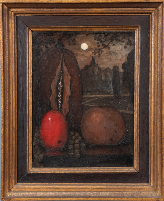 Stilleven met vruchten in een landschap by Marinus Dittlinger