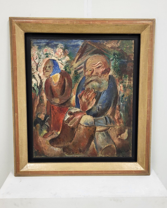 Peasant Couple with Cat by Nicolaj Vasilieff