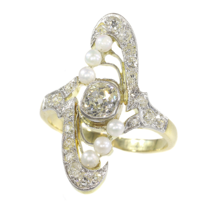 Magnificent Art Nouveau diamond and pearl ring by Unknown artist