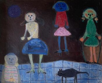 Kinderen en kat by Jan Roëde