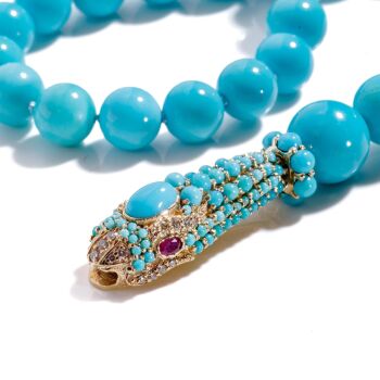Estate Snake Sleeping Beauty Turquoise Diamond Necklace by Its My Gemme