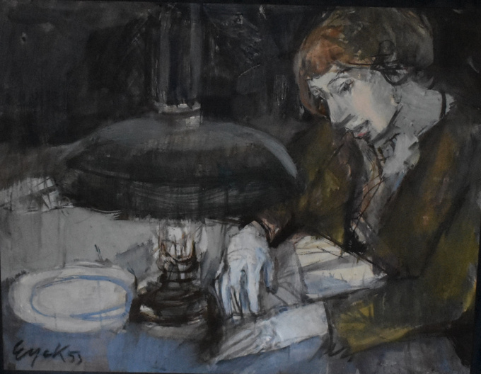 Lezende vrouw aan tafel by Charles Eyck