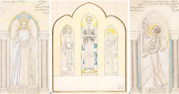 Drieluik: Een der deugden van st. Aloysius (studie voor kerkraam st. Bavo) by Jan Toorop