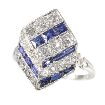 Vintage Art Deco ring diamonds and sapphires 18K white gold by Unbekannter Künstler