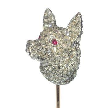Antique Victorian fully diamond set dogs head stick pin by Artiste Inconnu