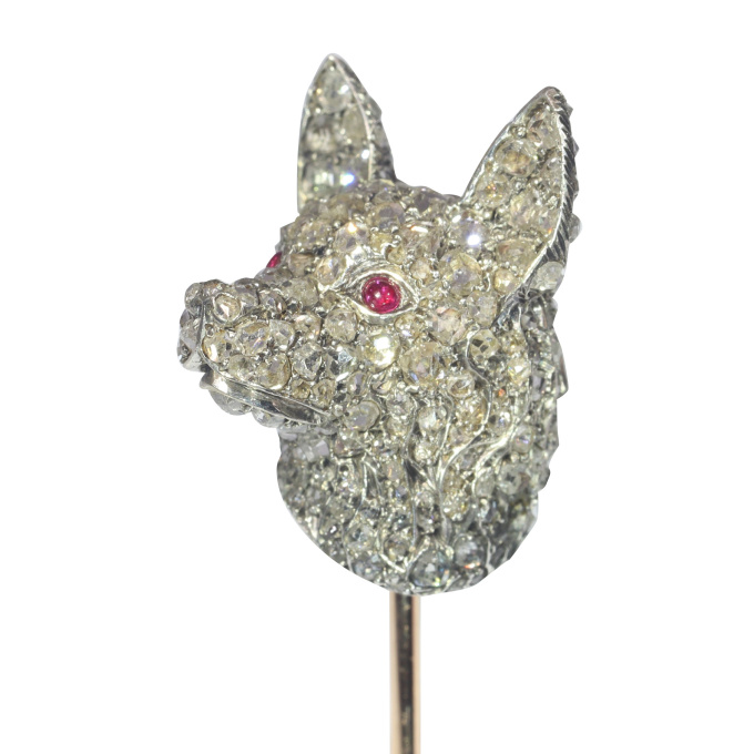 Antique Victorian fully diamond set dogs head stick pin by Artiste Inconnu