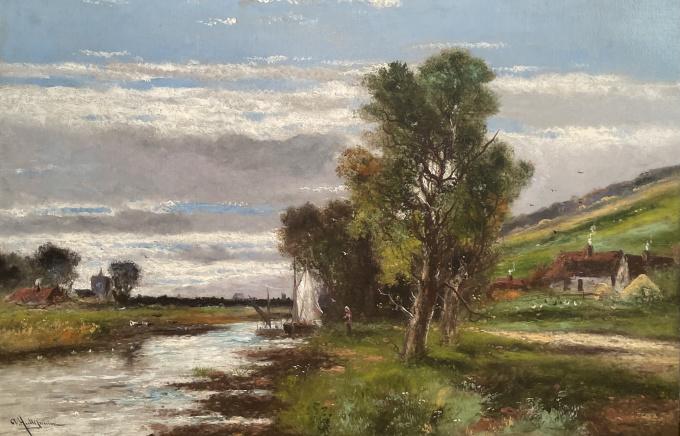 Landschap aan het water - English countryside by Abraham jr. Hulk
