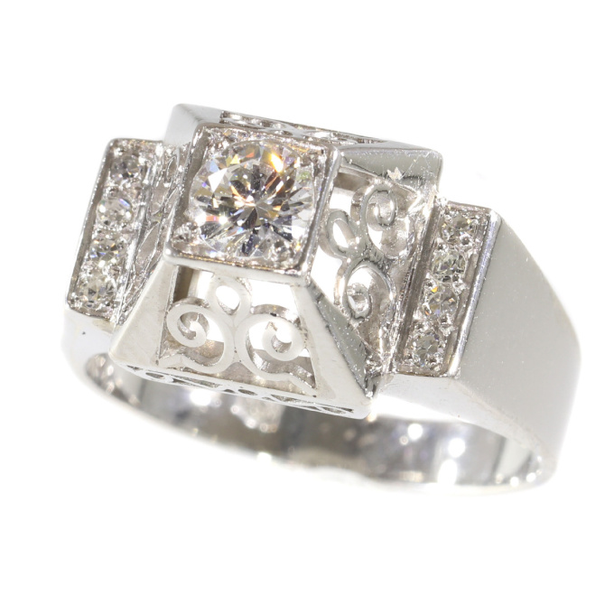 Unusual platinum diamond engagement ring from the fifties by Artista Sconosciuto