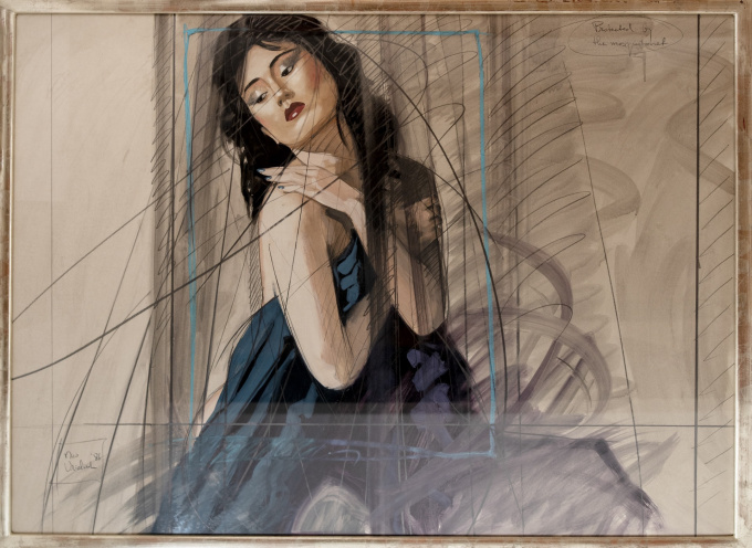 Portrait of woman with mosquito net, original by Nico Vrielink